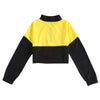 Women Pullover Stand Collar Color Blocking Long Sleeve Zipper Drawstring Crop Top