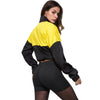 Women Pullover Stand Collar Color Blocking Long Sleeve Zipper Drawstring Crop Top