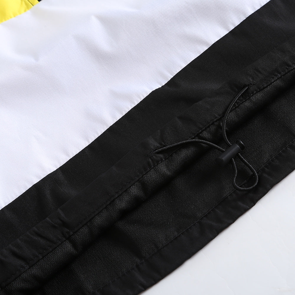 Women Pullover Stand Collar Color Blocking Long Sleeve Zipper Drawstring Crop Top