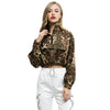Leopard Print Pullover Zipper Tied-up Bottom Short Women Top
