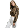 Leopard Print Pullover Zipper Tied-up Bottom Short Women Top