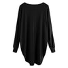 Women T-shirt Round Color Elastic Cuff Long Sleeves Solid Color Asymmetric Hem