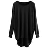 Women T-shirt Round Color Elastic Cuff Long Sleeves Solid Color Asymmetric Hem