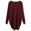 Women T-shirt Round Color Elastic Cuff Long Sleeves Solid Color Asymmetric Hem