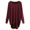 Women T-shirt Round Color Elastic Cuff Long Sleeves Solid Color Asymmetric Hem