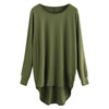 Women T-shirt Round Color Elastic Cuff Long Sleeves Solid Color Asymmetric Hem