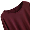 Women T-shirt Round Color Elastic Cuff Long Sleeves Solid Color Asymmetric Hem