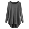 Women T-shirt Round Color Elastic Cuff Long Sleeves Solid Color Asymmetric Hem