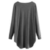 Women T-shirt Round Color Elastic Cuff Long Sleeves Solid Color Asymmetric Hem