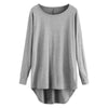 Women T-shirt Round Color Elastic Cuff Long Sleeves Solid Color Asymmetric Hem