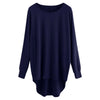 Women T-shirt Round Color Elastic Cuff Long Sleeves Solid Color Asymmetric Hem