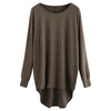 Women T-shirt Round Color Elastic Cuff Long Sleeves Solid Color Asymmetric Hem