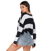 Women Pullover Sweater Knit V Neck Long Sleeve Color Blocking Wave Hem Crop Top