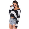 Women Pullover Sweater Knit V Neck Long Sleeve Color Blocking Wave Hem Crop Top