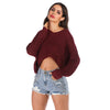 Irregular Knitted Women Pullover V-neck Long Sleeve Short Blouse Sweater