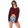 Irregular Knitted Women Pullover V-neck Long Sleeve Short Blouse Sweater