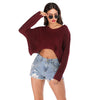 Irregular Knitted Women Pullover V-neck Long Sleeve Short Blouse Sweater