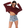 Irregular Knitted Women Pullover V-neck Long Sleeve Short Blouse Sweater