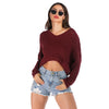 Irregular Knitted Women Pullover V-neck Long Sleeve Short Blouse Sweater