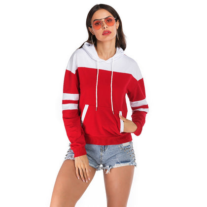 Women Hoodie Sweatshirt Top Loose Colour Clocking Long Sleeve