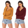 Wrap-around Loose Sweater Long-sleeved Solid Color