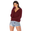 Wrap-around Loose Sweater Long-sleeved Solid Color