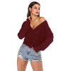 Wrap-around Loose Sweater Long-sleeved Solid Color