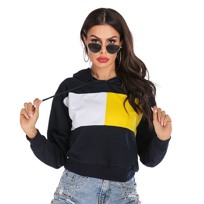 Hooded Color Blocking Hoodie Long-sleeved Pullover Sweater