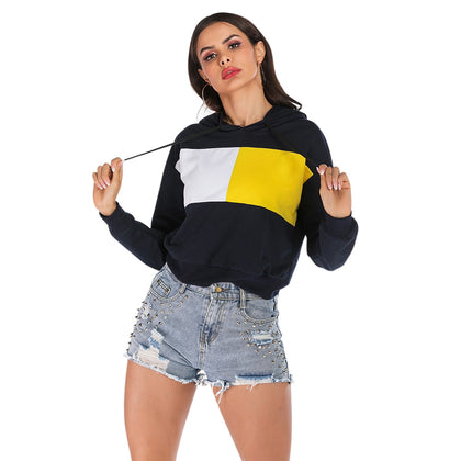 Hooded Color Blocking Hoodie Long-sleeved Pullover Sweater
