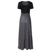 Women Print Long Dress Spliced Round Collar Short Sleeve High Waist