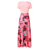 Women Print Long Dress Spliced Round Collar Short Sleeve High Waist