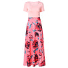 Women Print Long Dress Spliced Round Collar Short Sleeve High Waist