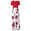 Women Print Long Dress Spliced Round Collar Short Sleeve High Waist