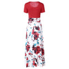 Women Print Long Dress Spliced Round Collar Short Sleeve High Waist