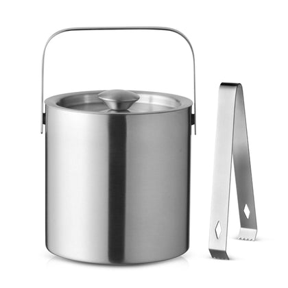 Round Double Tier Stainless Steel Insulated Ice Bucket with Lid Handle