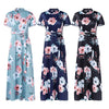 Floral Print Maxi Dress Round Collar A-line Waist Straps