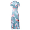 Floral Print Maxi Dress Round Collar A-line Waist Straps