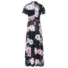 Floral Print Maxi Dress Round Collar A-line Waist Straps