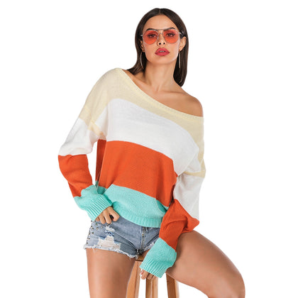 Color Blocking Sweater Striped Long-sleeved for Women