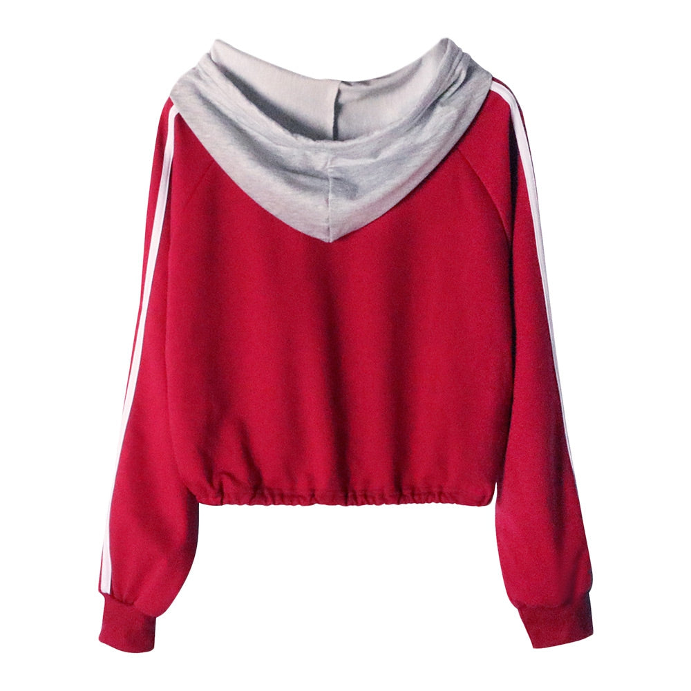 Patchwork Hoodie Color Blocking Long-sleeved for Women
