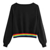 Women Sweatshirt Top Loose Rainbow Printed Round Neck Long Sleeve