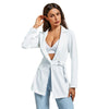 Women Suit Coat Waist Belt Plunging Neck Lapel Long Sleeves