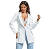 Women Suit Coat Waist Belt Plunging Neck Lapel Long Sleeves