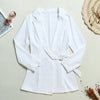 Women Suit Coat Waist Belt Plunging Neck Lapel Long Sleeves