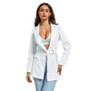 Women Suit Coat Waist Belt Plunging Neck Lapel Long Sleeves