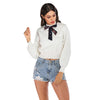 Knitted Women Pullover Bowknot Decor Round Collar Crop Top