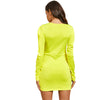 Women Dress Plunging Neck Lantern Sleeve Solid Pleat