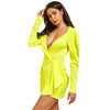 Women Dress Plunging Neck Lantern Sleeve Solid Pleat