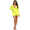 Women Dress Plunging Neck Lantern Sleeve Solid Pleat