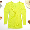 Women Dress Plunging Neck Lantern Sleeve Solid Pleat